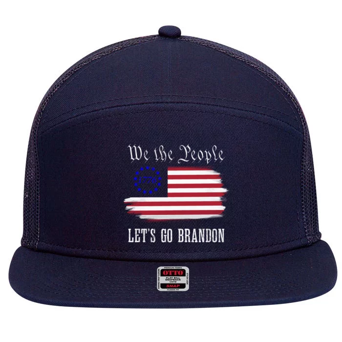 We The People LetS Go Brandon American Flag Gift 7 Panel Mesh Trucker Snapback Hat