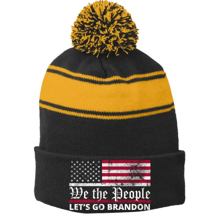 We The People Let's Go Brandon Patriotic Stripe Pom Pom Beanie