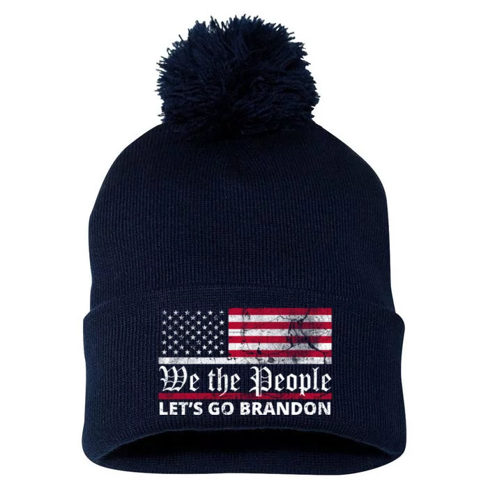 We The People Let's Go Brandon Patriotic Pom Pom 12in Knit Beanie