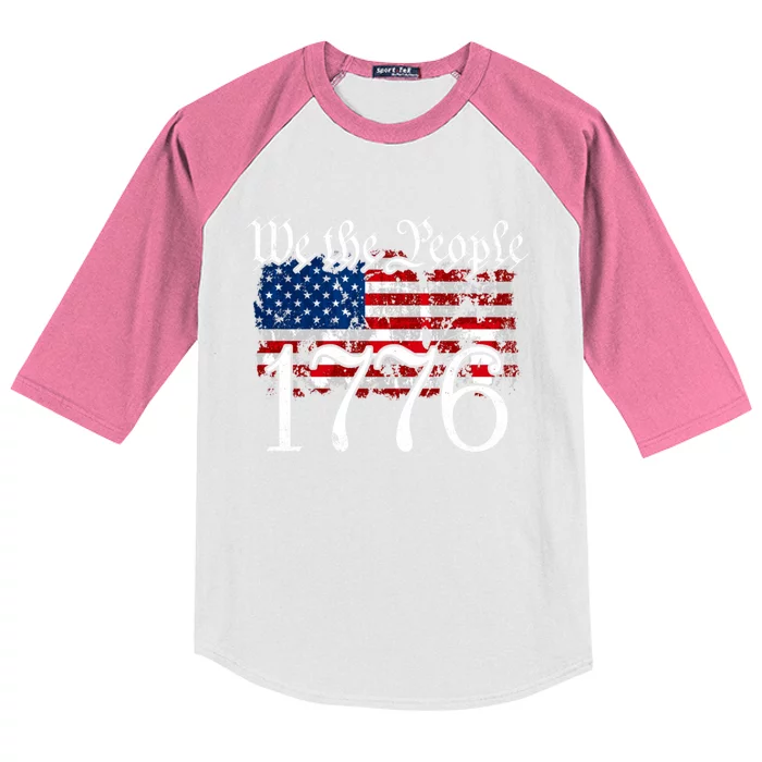 We The People 1776 U S Constitution Freedom American Flag Gift Kids Colorblock Raglan Jersey