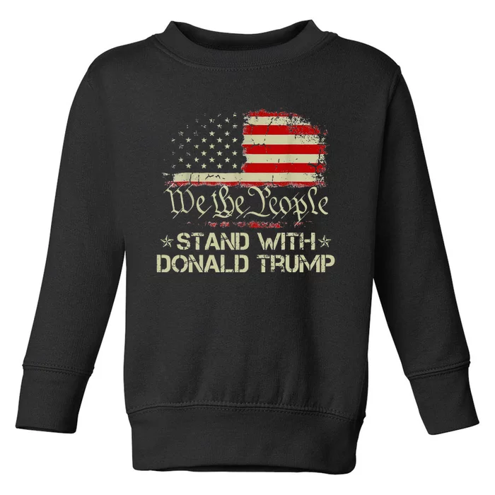 We The People Stand With Donald Trump 2024 American Flag Toddler Sweatshirt