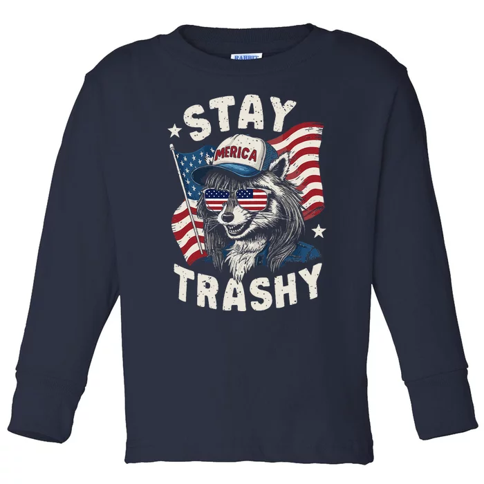 White Trash Party Attire Redneck Raccoon Stay Trashy Usa Toddler Long Sleeve Shirt