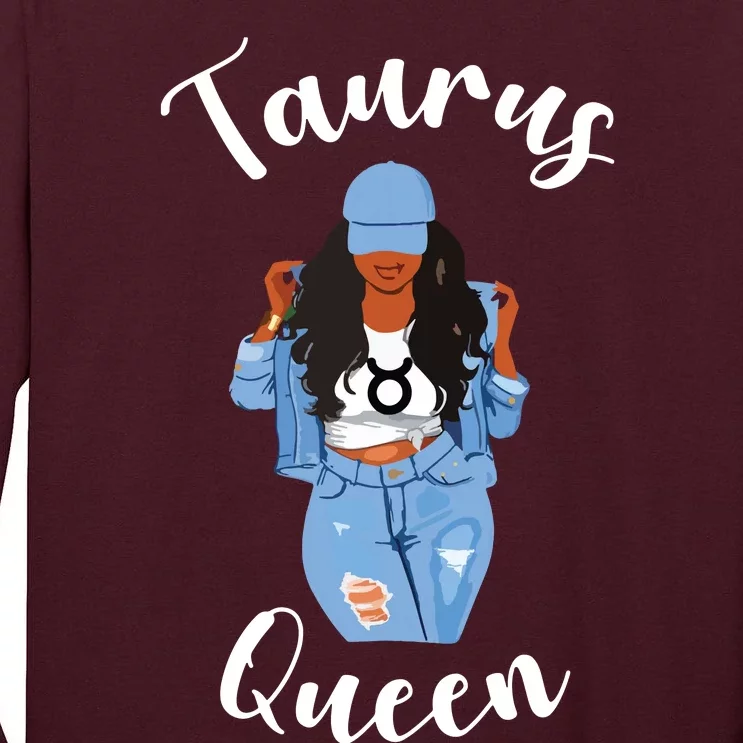 Womens Taurus Queen African American Black Womens Zodiac Birthday Tall Long Sleeve T-Shirt