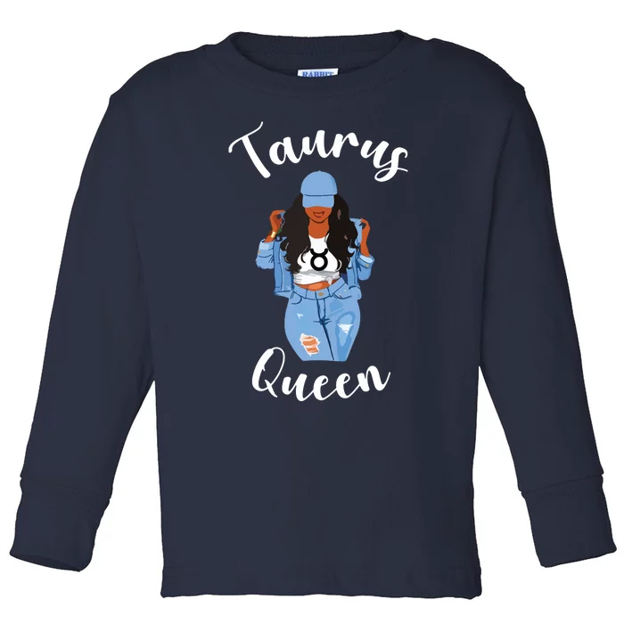 Womens Taurus Queen African American Black Womens Zodiac Birthday Toddler Long Sleeve Shirt