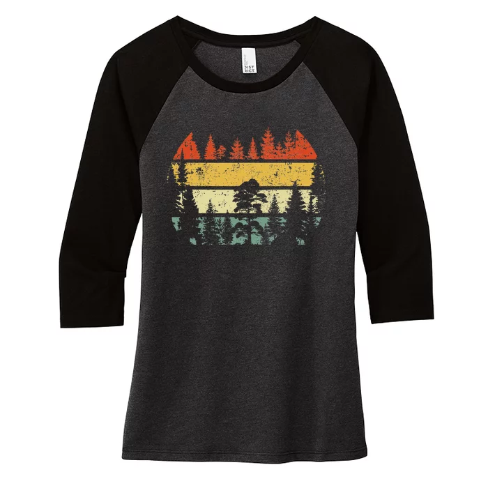 Wildlife Trees Retro Forest Outdoors Nature Women's Tri-Blend 3/4-Sleeve Raglan Shirt