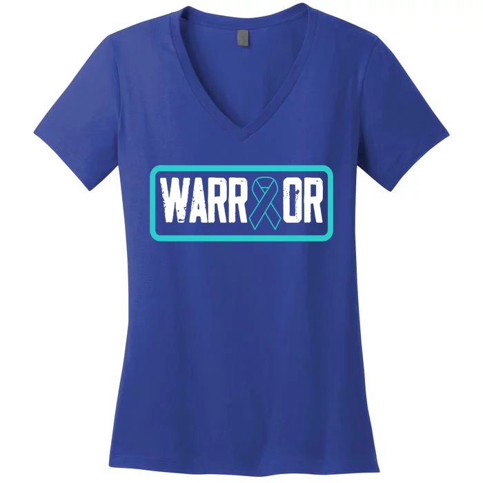 Warrior Teal Ribbon Ptsd Awareness Support Gift Women's V-Neck T-Shirt