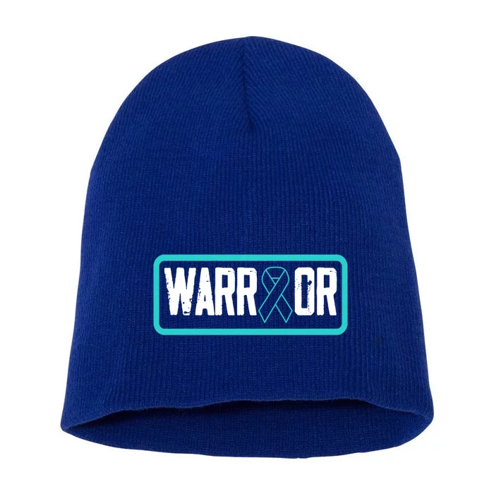 Warrior Teal Ribbon Ptsd Awareness Support Gift Short Acrylic Beanie