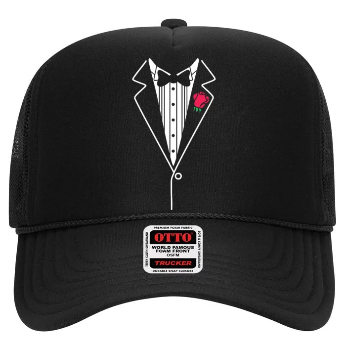 Wedding Tuxedo Red Rose Suit High Crown Mesh Trucker Hat