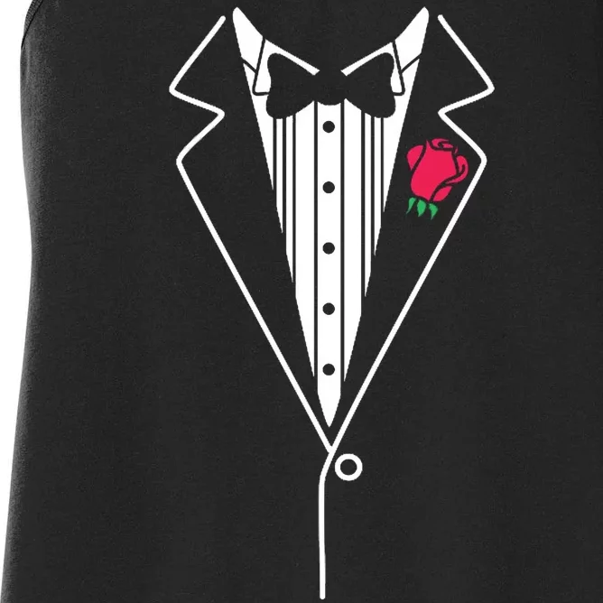 Wedding Tuxedo Red Rose Suit Women's Racerback Tank