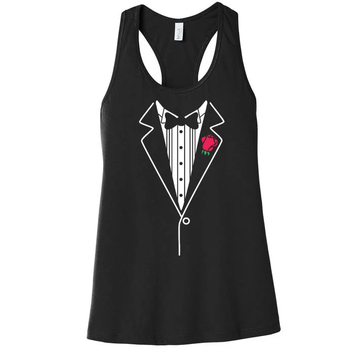 Wedding Tuxedo Red Rose Suit Women's Racerback Tank