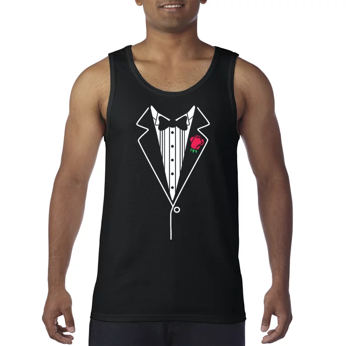 Wedding Tuxedo Red Rose Suit Tank Top