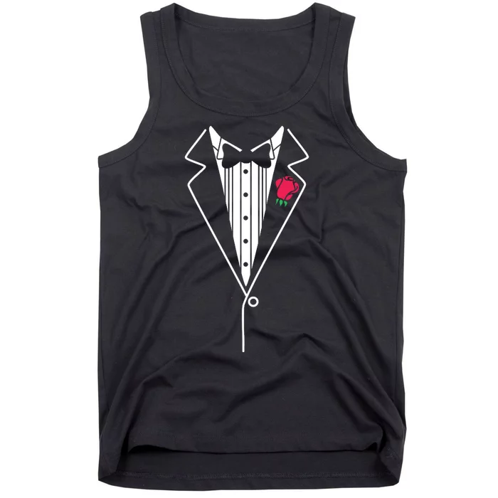 Wedding Tuxedo Red Rose Suit Tank Top