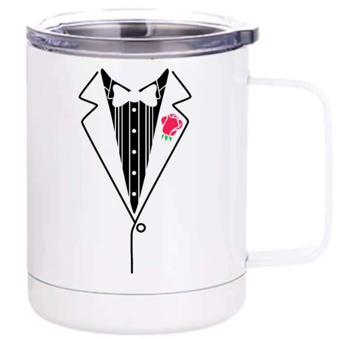 Wedding Tuxedo Red Rose Suit Front & Back 12oz Stainless Steel Tumbler Cup