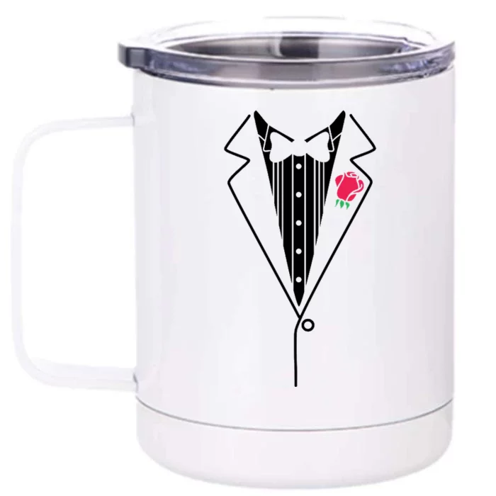 Wedding Tuxedo Red Rose Suit Front & Back 12oz Stainless Steel Tumbler Cup