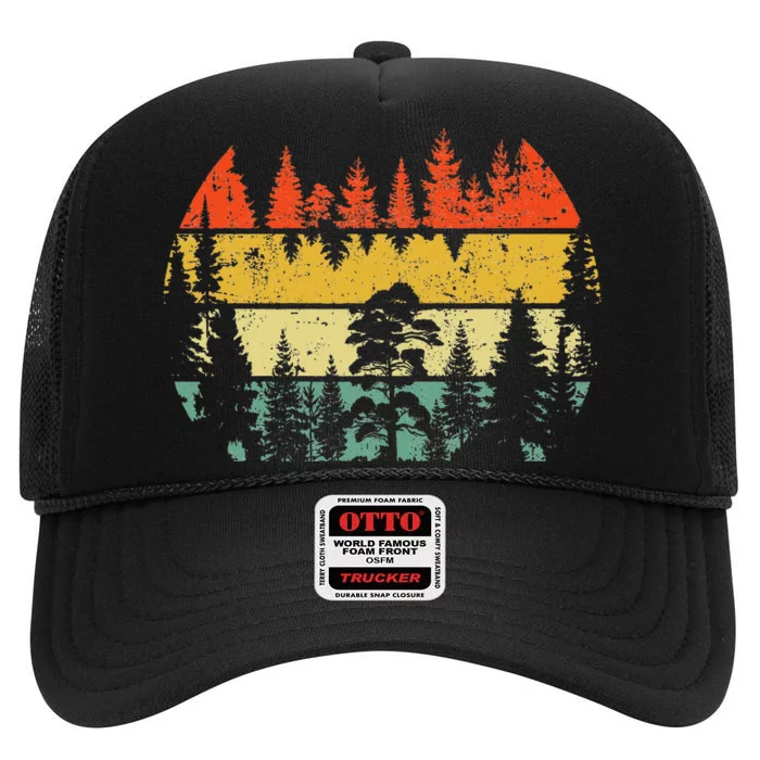 Wildlife Trees Retro Forest Outdoors Nature High Crown Mesh Trucker Hat