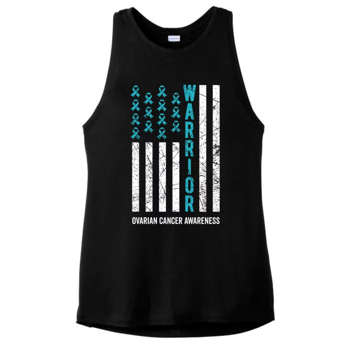 Warrior Teal Ribbon Ovarian Cancer Awareness Gift Ladies Tri-Blend Wicking Tank