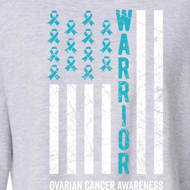 Warrior Teal Ribbon Ovarian Cancer Awareness Gift Cropped Pullover Crew