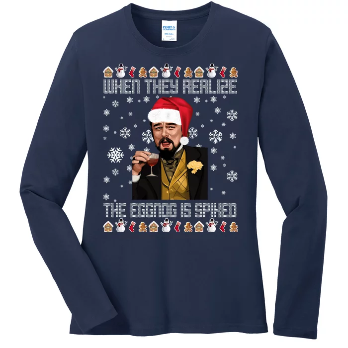 When They Realize The Eggnog Is Spiked Funny Christmas Ladies Long Sleeve Shirt