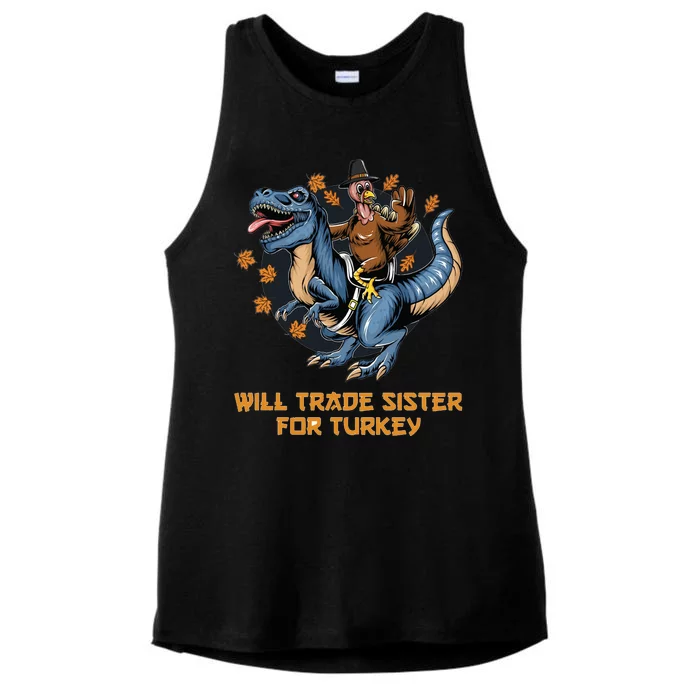 Will Trade Sister For Turkey Thanksgiving Ladies Tri-Blend Wicking Tank