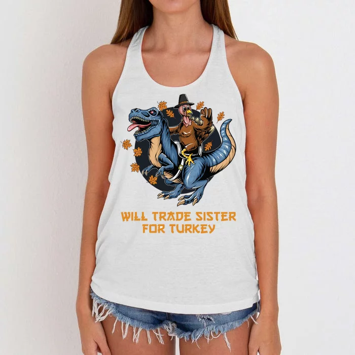 Will Trade Sister For Turkey Thanksgiving Women's Knotted Racerback Tank