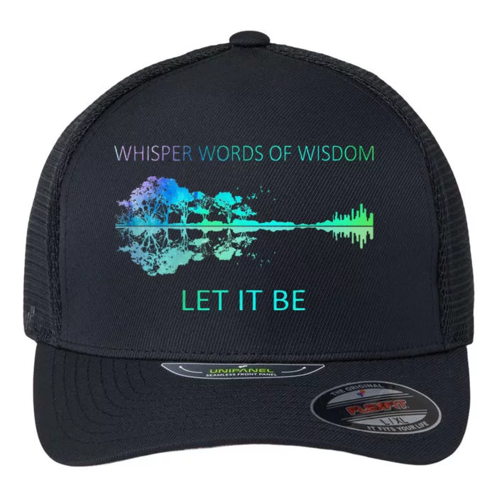 Watercolor Tree Sky There Will Be An Answer Letit Be Guitar Small Flexfit Unipanel Trucker Cap