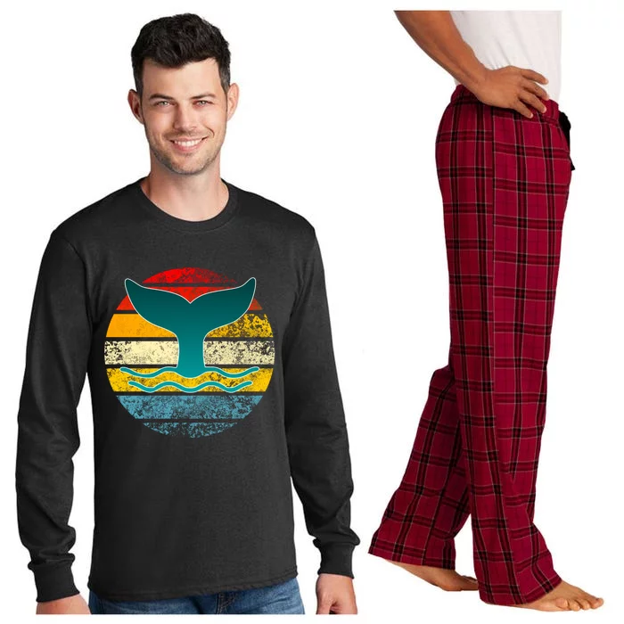 Whale Tail Save The Whale Retro Distressed Oceanic Sunset Gift Long Sleeve Pajama Set