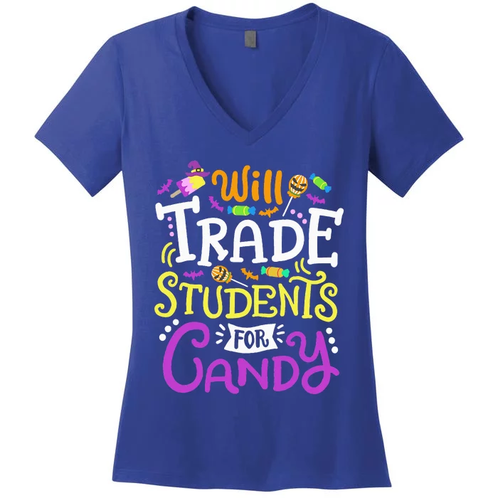 Will Trade Students For Candy Teacher Cute Halloween Costume Women's V-Neck T-Shirt