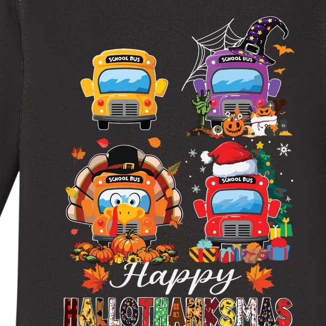 Witch Turkey Santa School Buses Happy Hallothanksmas Boy Baby Long Sleeve Bodysuit