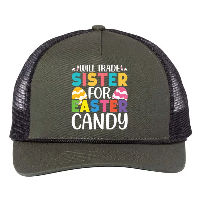 Will Trade Sister For Easter Candy Eggs Cute Easter Family Retro Rope Trucker Hat Cap