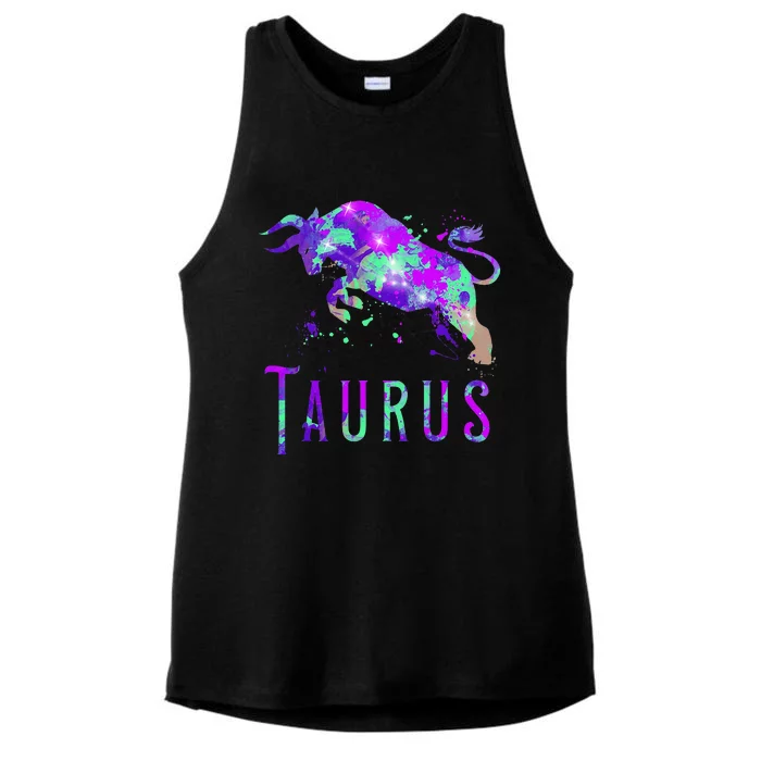 Watercolor Taurus Symbol Zodiac Sign Astrology Horoscope Ladies Tri-Blend Wicking Tank