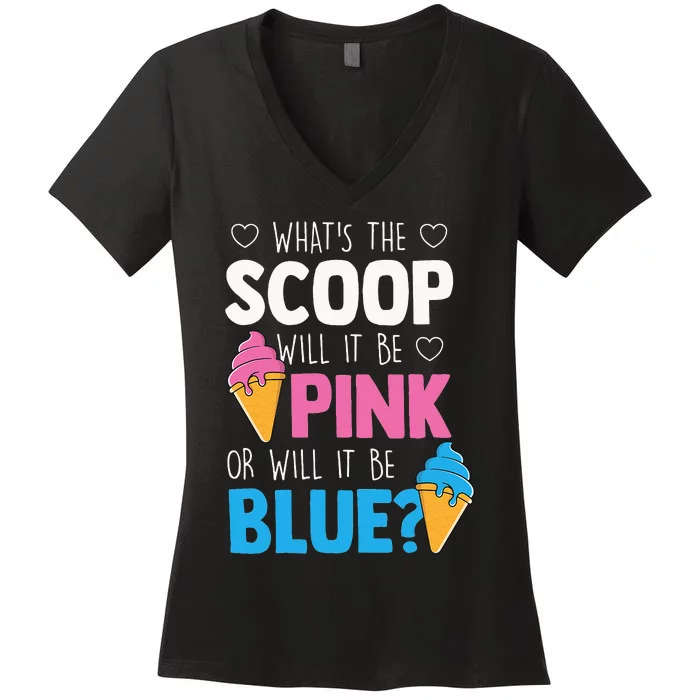 Whats The Scoop Funny Gender Reveal Party Team Blue Women's V-Neck T-Shirt