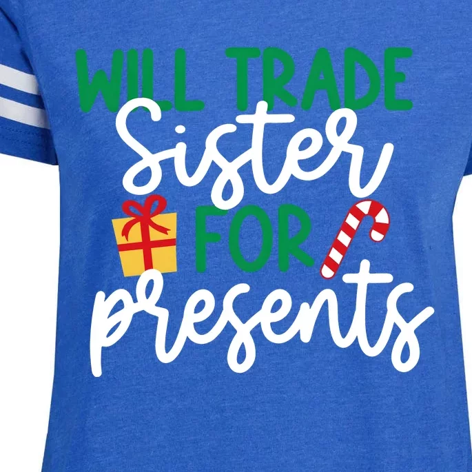 Will Trade Sister For Presents Christmas Crew Funny Family Matching Enza Ladies Jersey Football T-Shirt