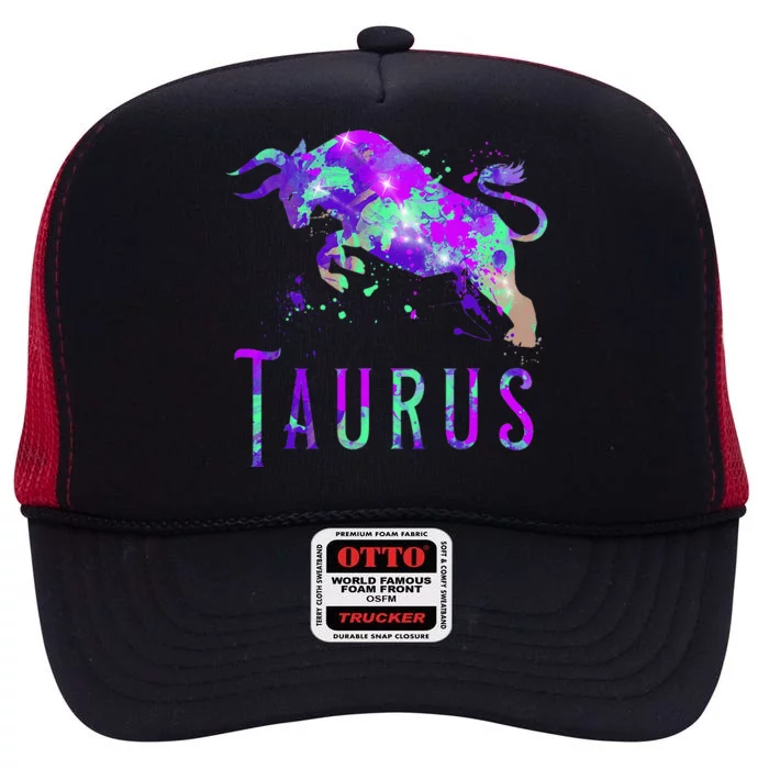 Watercolor Taurus Symbol Zodiac Sign Astrology Horoscope High Crown Mesh Trucker Hat