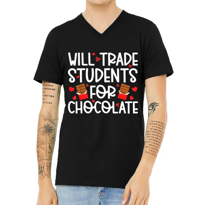 Will Trade Students For Chocolate Teacher Valentines Day V-Neck T-Shirt