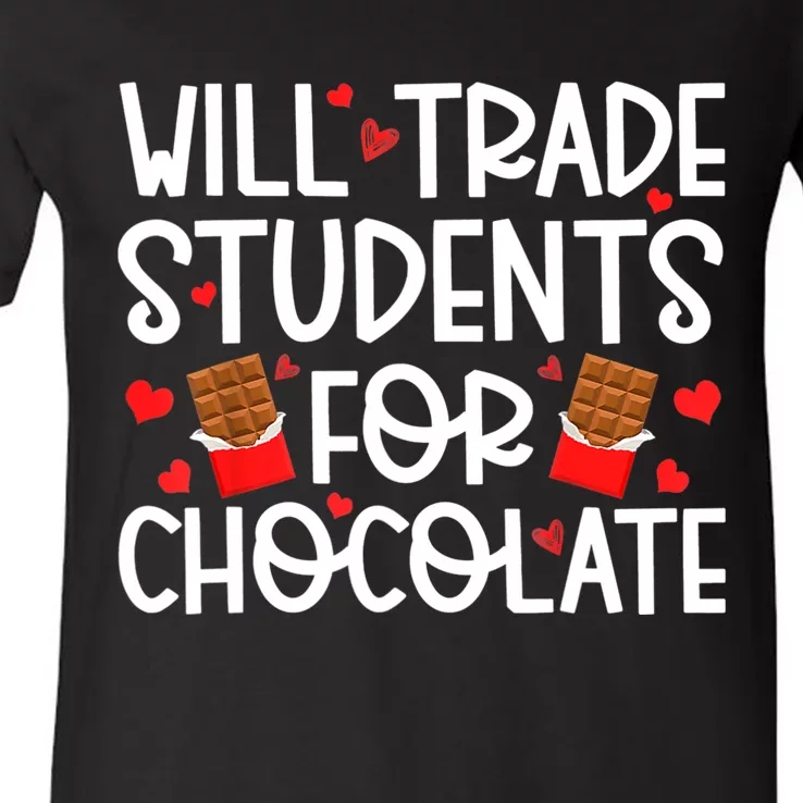 Will Trade Students For Chocolate Teacher Valentines Day V-Neck T-Shirt