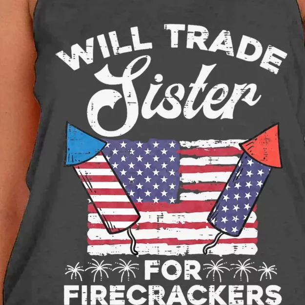 Will Trade Sister For Firecrackers Funny 4th Of July Women's Knotted Racerback Tank