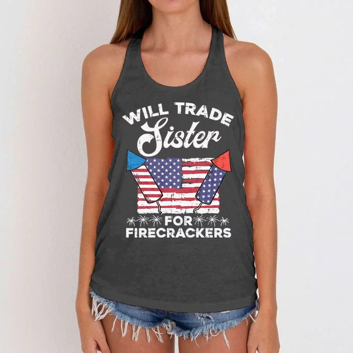 Will Trade Sister For Firecrackers Funny 4th Of July Women's Knotted Racerback Tank