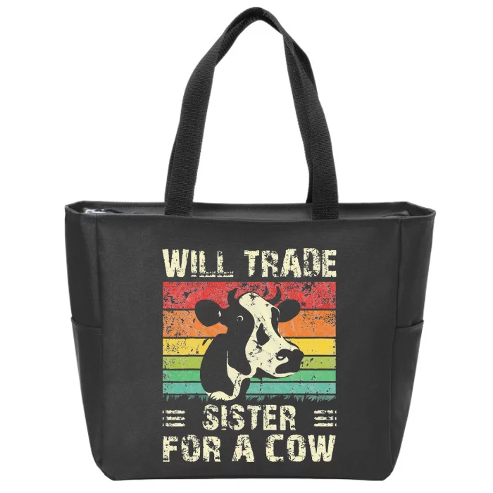 Will Trade Sister For A Cow Vintage Farm Animal Zip Tote Bag