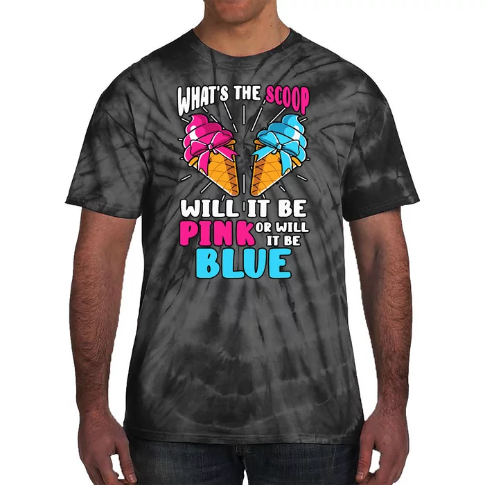 What's The Scoop Gender Reveal Ice Cream Party Pink Blue Tie-Dye T-Shirt