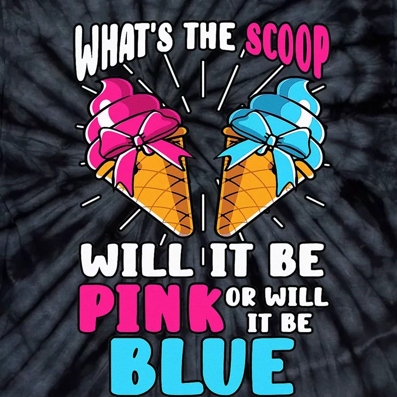 What's The Scoop Gender Reveal Ice Cream Party Pink Blue Tie-Dye T-Shirt