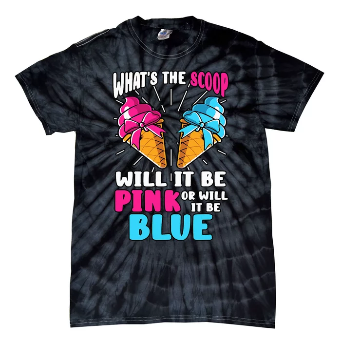 What's The Scoop Gender Reveal Ice Cream Party Pink Blue Tie-Dye T-Shirt