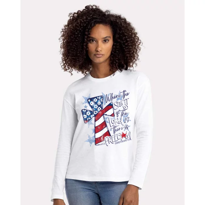 Where The Spirit Of The Lord Is There Is Freedom Womens Cotton Relaxed Long Sleeve T-Shirt