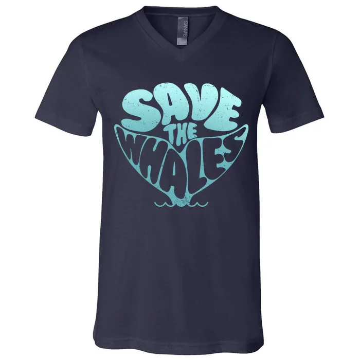 Whale Tail Save The Whales V-Neck T-Shirt