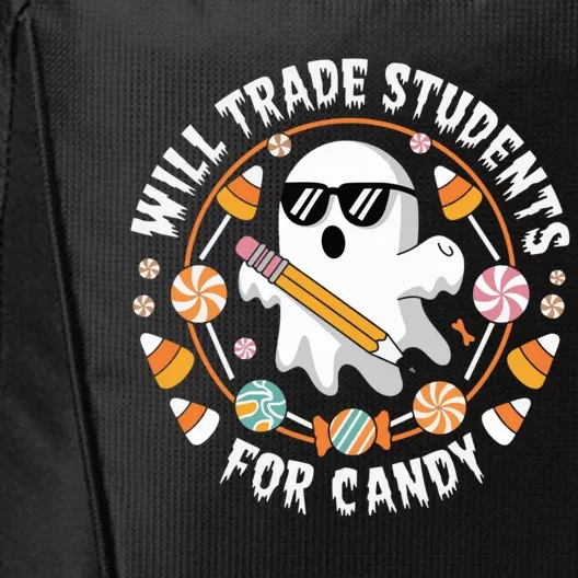 Will Trade Students For Candy Halloween Teacher Spooky Boo Gift City Backpack