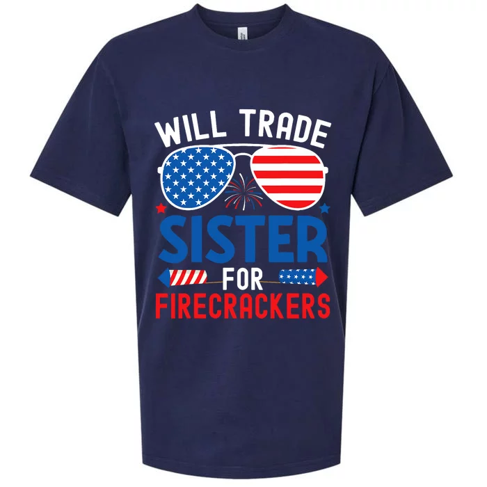 Will Trade Sister For Firecrackers Funny 4th Of July Sueded Cloud Jersey T-Shirt