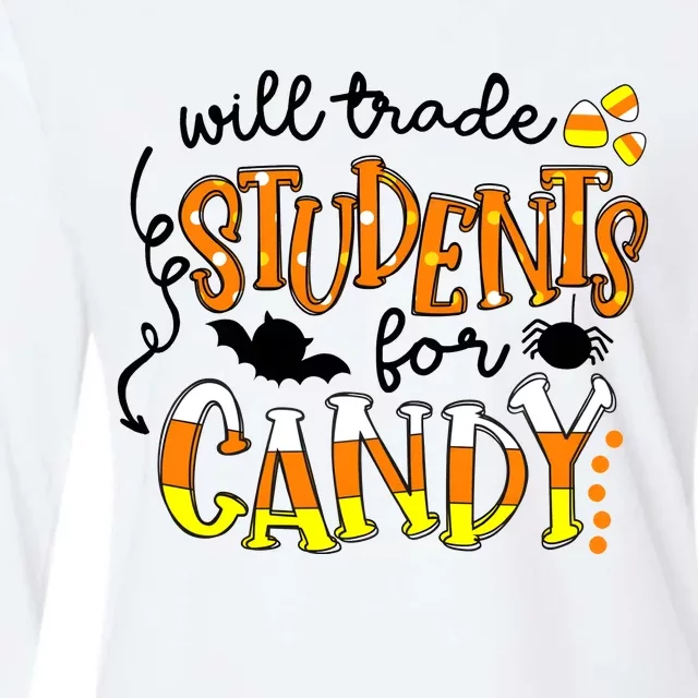 Will Trade Students For Candy Teacher Halloween Womens Cotton Relaxed Long Sleeve T-Shirt