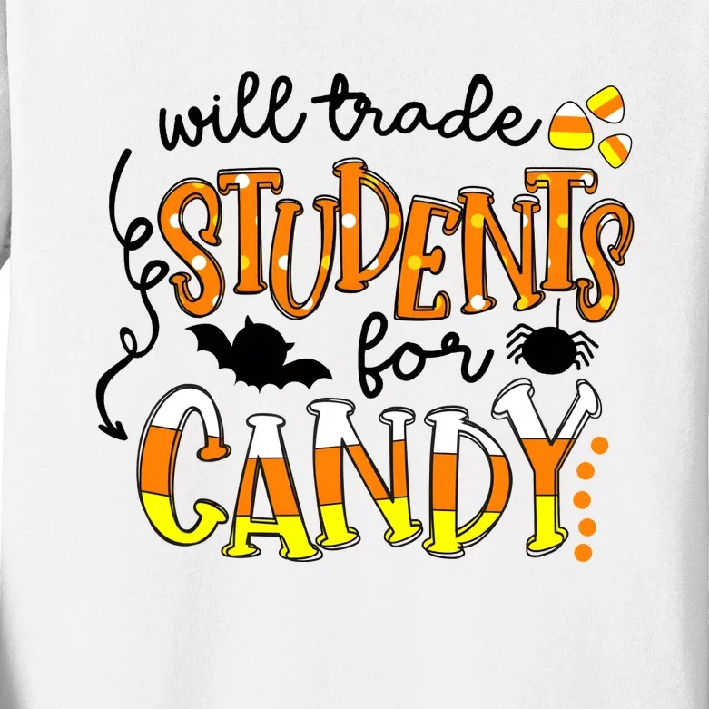 Will Trade Students For Candy Teacher Halloween Kids Long Sleeve Shirt