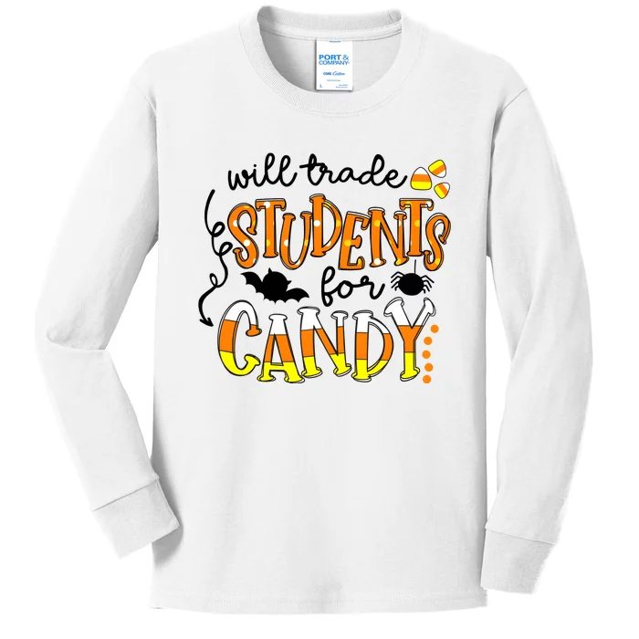 Will Trade Students For Candy Teacher Halloween Kids Long Sleeve Shirt