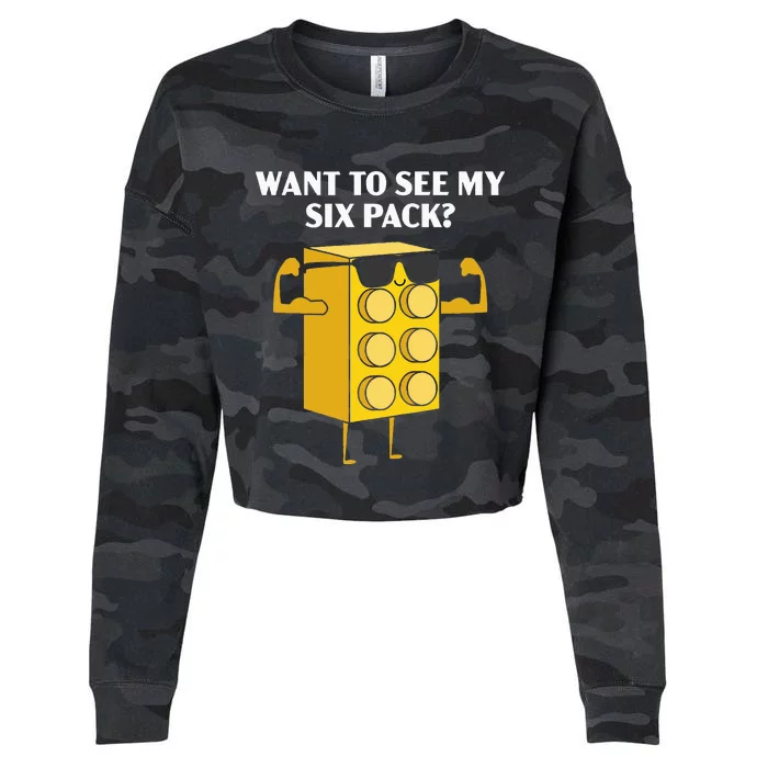 Want To See My Six Pack Bricks Lover Master Builder Cropped Pullover Crew