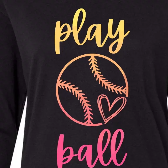 Women Teen Softball Play Ball Womens Cotton Relaxed Long Sleeve T-Shirt